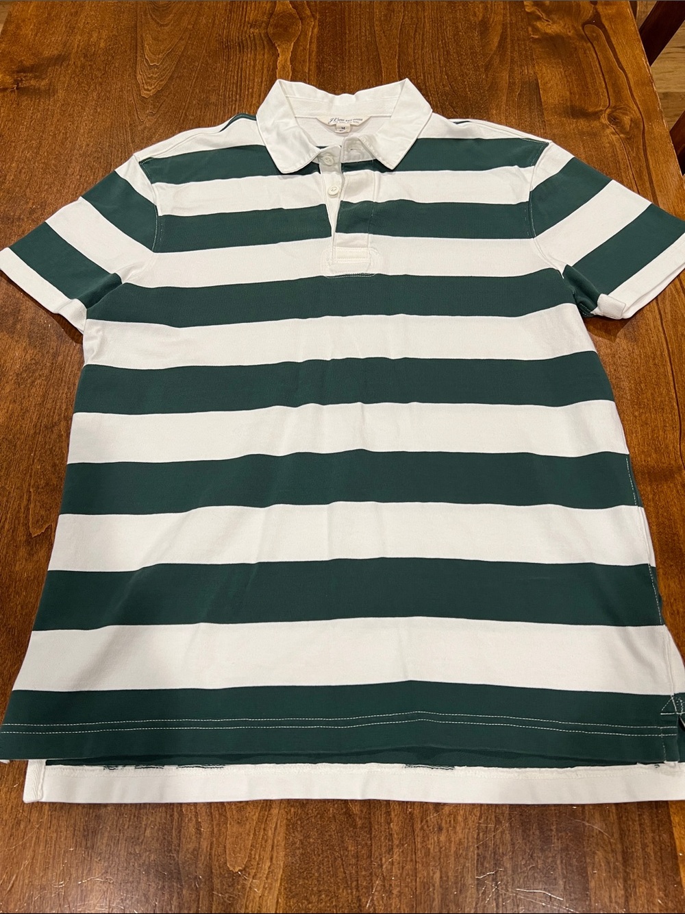 J. Crew Green & White Horizontal Stripe Polo